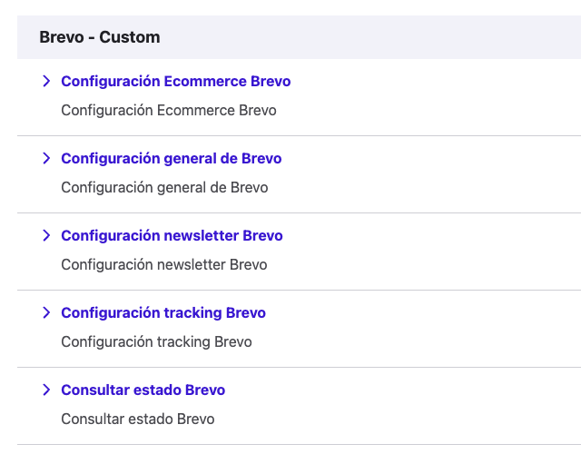 Opciones configuración Brevo
